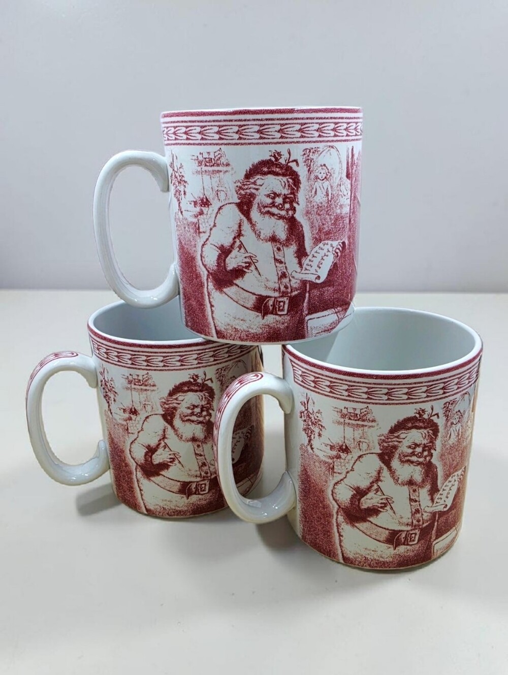 Spode Red Saint Nick Holiday Mugs Williams Sonoma Set Of 3 Made In England